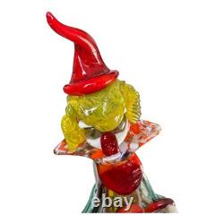 Vintage Murano Hand Blown Glass Musician Clown Figurine with Accordion, 17.5