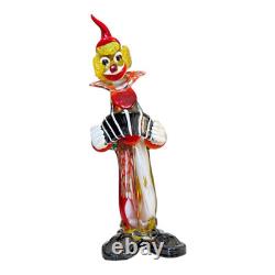 Vintage Murano Hand Blown Glass Musician Clown Figurine with Accordion, 17.5