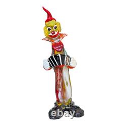 Vintage Murano Hand Blown Glass Musician Clown Figurine with Accordion, 17.5