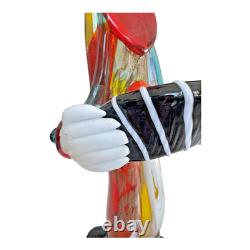 Vintage Murano Hand Blown Glass Musician Clown Figurine with Accordion, 17.5