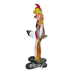 Vintage Murano Hand Blown Glass Musician Clown Figurine with Accordion, 17.5