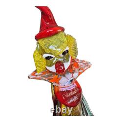 Vintage Murano Hand Blown Glass Musician Clown Figurine with Accordion, 17.5