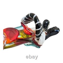 Vintage Murano Hand Blown Glass Musician Clown Figurine with Accordion, 17.5