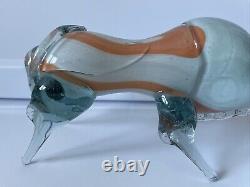 Vintage Murano Hand Blown Glass Orange Blue Bull