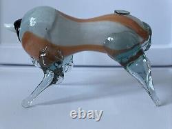 Vintage Murano Hand Blown Glass Orange Blue Bull