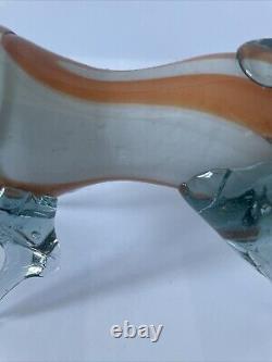 Vintage Murano Hand Blown Glass Orange Blue Bull