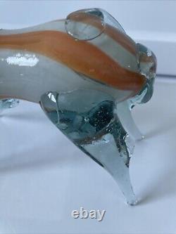 Vintage Murano Hand Blown Glass Orange Blue Bull