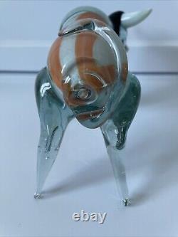 Vintage Murano Hand Blown Glass Orange Blue Bull