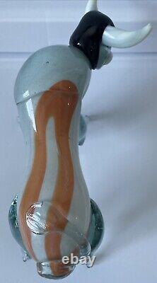 Vintage Murano Hand Blown Glass Orange Blue Bull