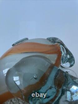 Vintage Murano Hand Blown Glass Orange Blue Bull