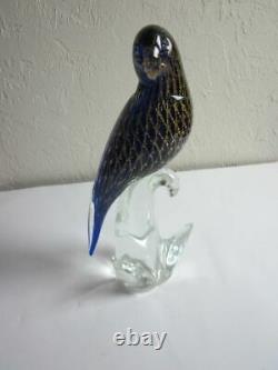 Vintage Murano Hand Blown Glass Parrot Blue And Gold Limited Signed S. Frattin