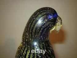 Vintage Murano Hand Blown Glass Parrot Blue And Gold Limited Signed S. Frattin