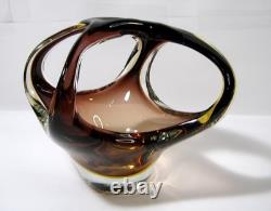 Vintage Murano Hand Blown Glass Purple & Clear Candy Dish