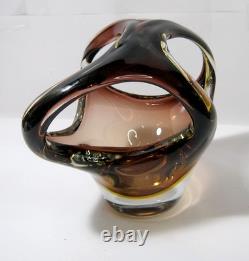 Vintage Murano Hand Blown Glass Purple & Clear Candy Dish