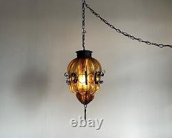 Vintage Murano Hand Blown Glass Swag Lamp MID Century Chandelier Light Fixture