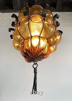 Vintage Murano Hand Blown Glass Swag Lamp MID Century Chandelier Light Fixture