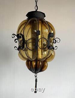 Vintage Murano Hand Blown Glass Swag Lamp MID Century Chandelier Light Fixture