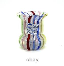 Vintage Murano Hand Blown Glass Toothpick Holder Aventurine Ruffle Multicolored