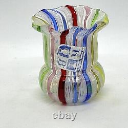 Vintage Murano Hand Blown Glass Toothpick Holder Aventurine Ruffle Multicolored