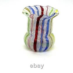 Vintage Murano Hand Blown Glass Toothpick Holder Aventurine Ruffle Multicolored