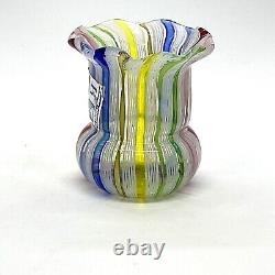 Vintage Murano Hand Blown Glass Toothpick Holder Aventurine Ruffle Multicolored