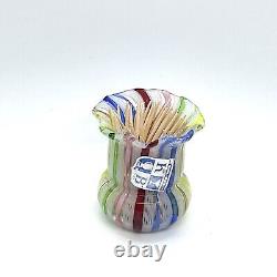 Vintage Murano Hand Blown Glass Toothpick Holder Aventurine Ruffle Multicolored