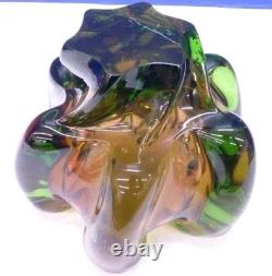 Vintage Murano Hand Blown Green & Amber Art Glass Centerpiece Bowl