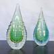 Vintage Murano Hand Blown Green Blue Glass Teardrop Sculpture Pair