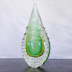 Vintage Murano Hand Blown Green Blue Glass Teardrop Sculpture Pair