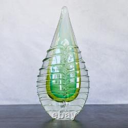 Vintage Murano Hand Blown Green Blue Glass Teardrop Sculpture Pair