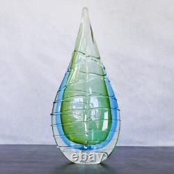 Vintage Murano Hand Blown Green Blue Glass Teardrop Sculpture Pair