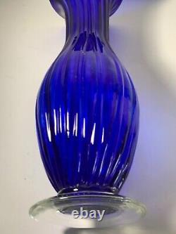 Vintage Murano Hand Blown Indigo Pleated Swirled Glass Vase 12 in