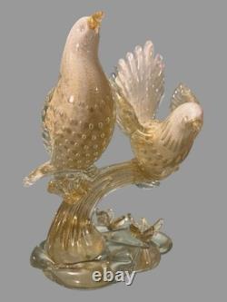 Vintage Murano Hand Blown Italian Art Glass 9.25 Statue Sculpture with 2 Birds