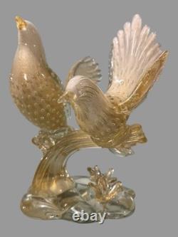 Vintage Murano Hand Blown Italian Art Glass 9.25 Statue Sculpture with 2 Birds