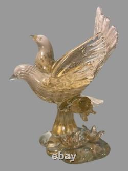 Vintage Murano Hand Blown Italian Art Glass 9.25 Statue Sculpture with 2 Birds