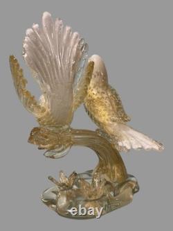 Vintage Murano Hand Blown Italian Art Glass 9.25 Statue Sculpture with 2 Birds