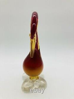 Vintage Murano Hand Blown Italian Art Glass Swan Bird Red Yellow Figurine Duck