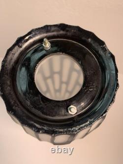 Vintage Murano Hand Blown Italian Cased Glass Shade With Cut Out White Pattern