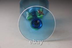 Vintage Murano Hand Blown Light Blue Goblet Chalice Floral Decorated Stem