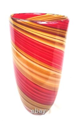 Vintage Murano Hand Blown Red & Gold Yellow Swirl Vase Crisrtalleria Collection