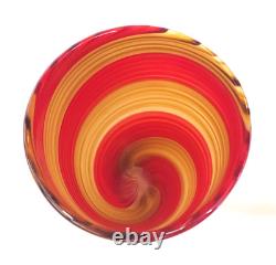 Vintage Murano Hand Blown Red & Gold Yellow Swirl Vase Crisrtalleria Collection