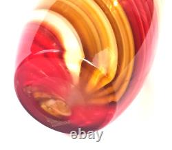 Vintage Murano Hand Blown Red & Gold Yellow Swirl Vase Crisrtalleria Collection