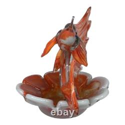 Vintage Murano Hand Blown Swordfish Orange 9 Tall 12 Long with Bowl Ash Tray