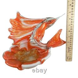 Vintage Murano Hand Blown Swordfish Orange 9 Tall 12 Long with Bowl Ash Tray