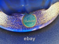 Vintage Murano Hand Blown Turquoise Blue Glass Vase Controlled Bubbles Italy