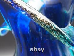 Vintage Murano Hand Blown Turquoise Blue Glass Vase Controlled Bubbles Italy