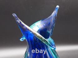 Vintage Murano Hand Blown Turquoise Blue Glass Vase Controlled Bubbles Italy