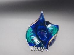 Vintage Murano Hand Blown Turquoise Blue Glass Vase Controlled Bubbles Italy