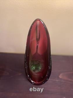 Vintage Murano Hand-Blown Two Tone Art Green Pink Glass Vase Italy