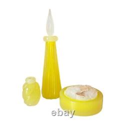 Vintage Murano Hand Blown Yellow Art Glass Three Piece Vanity Set, Attr Seguso